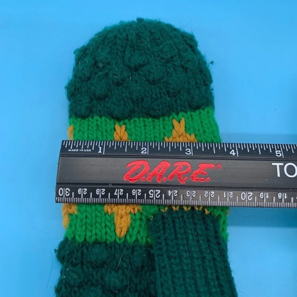 Vintage Green Knit Adult Mittens Gloves Handmade‎ Retro Winter Ski